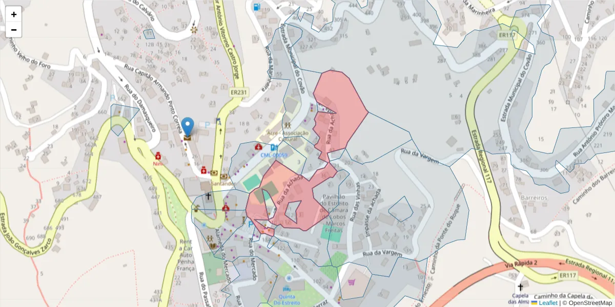 Mapa detalhado do código postal 9325-017 com limites, códigos postais vizinhos e agências dos correios