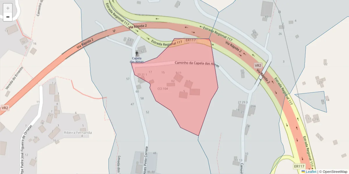 Mapa detalhado do código postal 9325-022 com limites, códigos postais vizinhos e agências dos correios