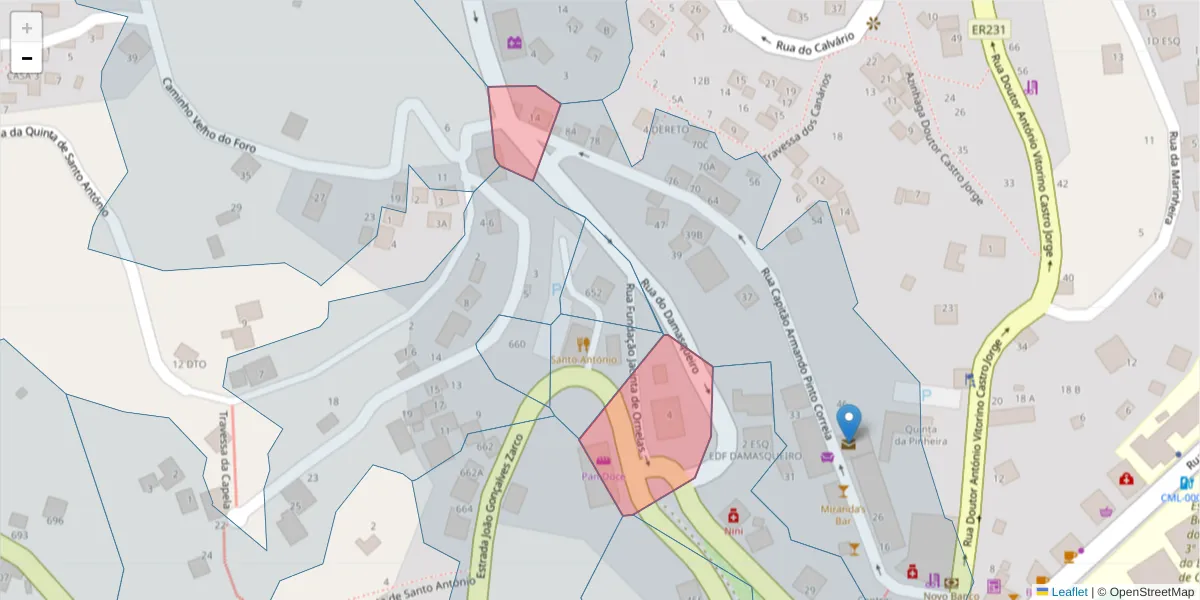 Mapa detalhado do código postal 9325-030 com limites, códigos postais vizinhos e agências dos correios