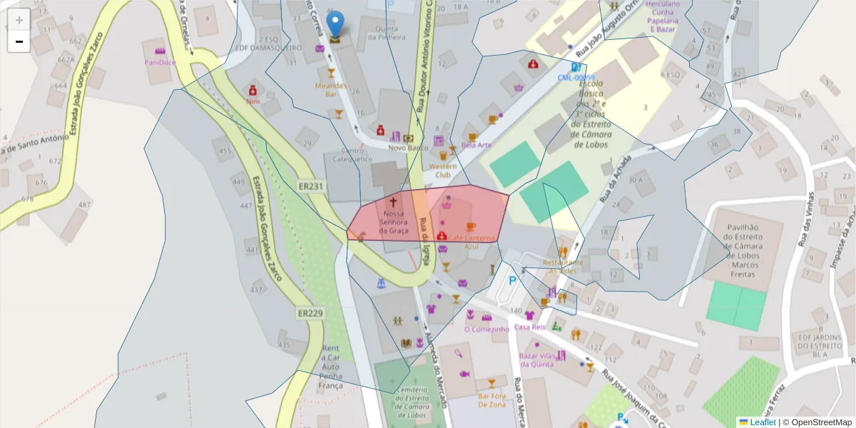 Mapa detalhado do código postal 9325-031 com limites, códigos postais vizinhos e agências dos correios