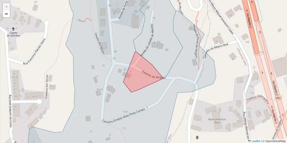 Mapa detalhado do código postal 9325-039 com limites, códigos postais vizinhos e agências dos correios
