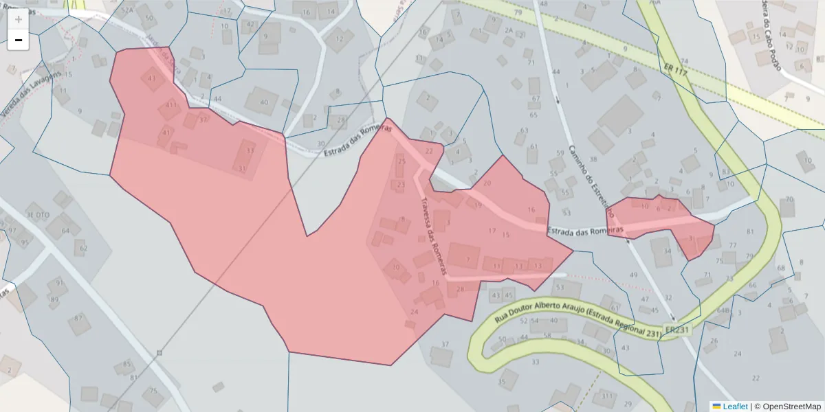 Mapa detalhado do código postal 9325-048 com limites, códigos postais vizinhos e agências dos correios