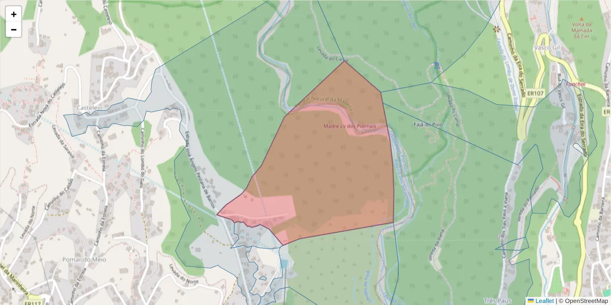 Mapa detalhado do código postal 9325-053 com limites, códigos postais vizinhos e agências dos correios
