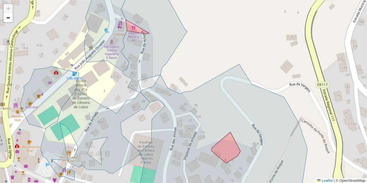 Mapa detalhado do código postal 9325-059 com limites, códigos postais vizinhos e agências dos correios