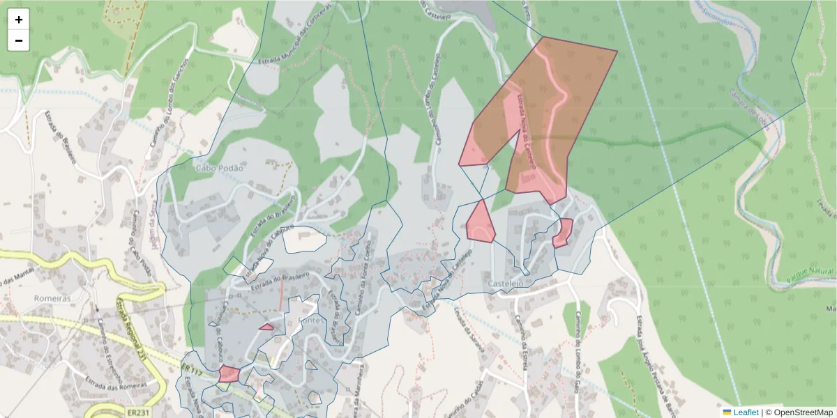 Mapa detalhado do código postal 9325-061 com limites, códigos postais vizinhos e agências dos correios