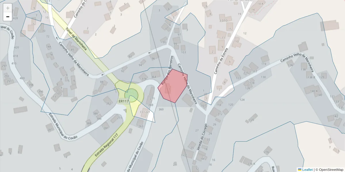 Mapa detalhado do código postal 9325-079 com limites, códigos postais vizinhos e agências dos correios
