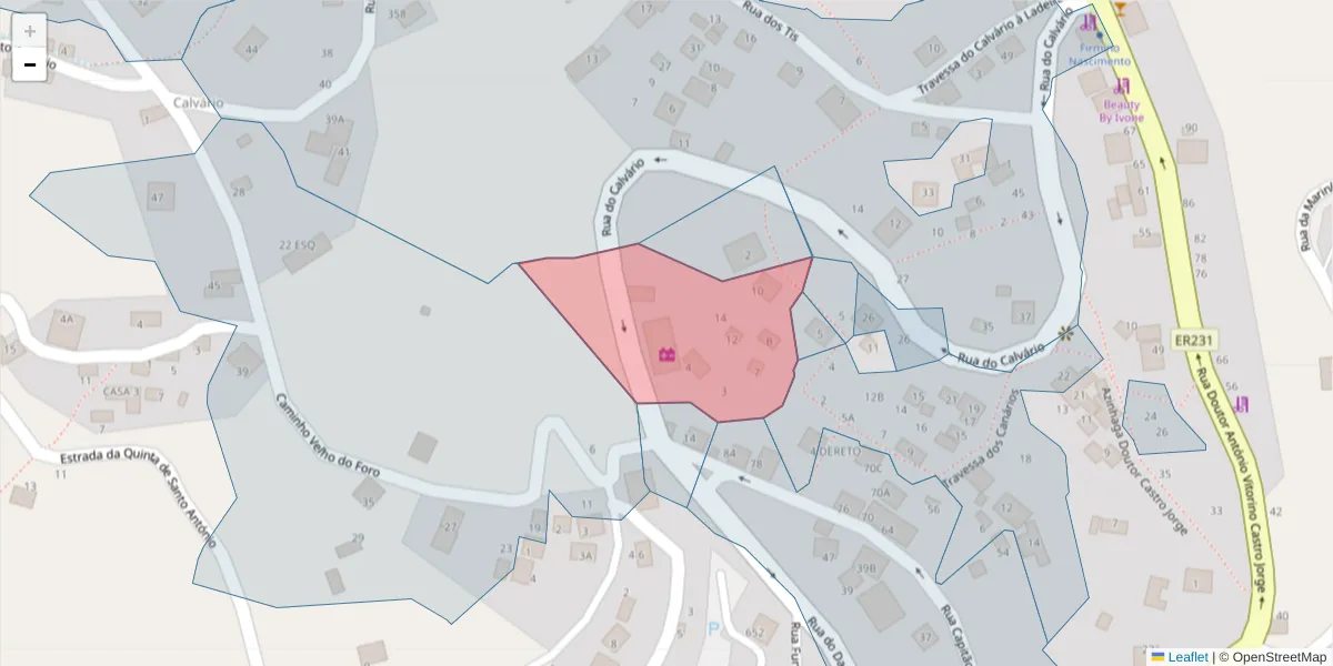 Mapa detalhado do código postal 9325-097 com limites, códigos postais vizinhos e agências dos correios