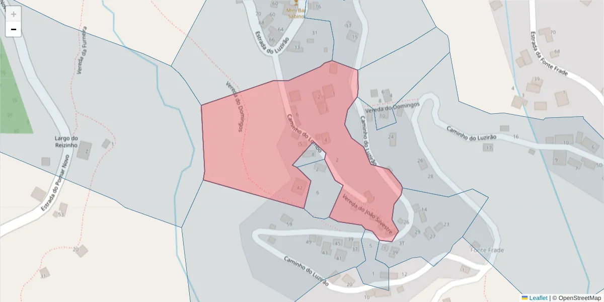 Mapa detalhado do código postal 9325-127 com limites, códigos postais vizinhos e agências dos correios