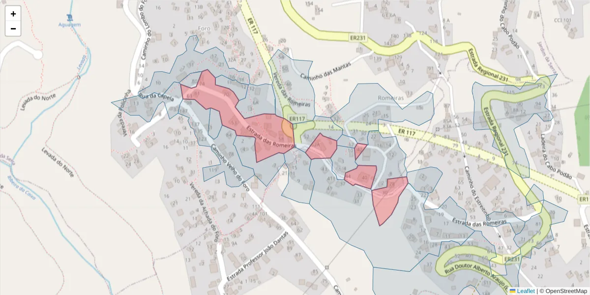 Mapa detalhado do código postal 9325-133 com limites, códigos postais vizinhos e agências dos correios