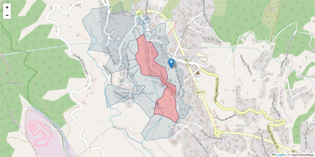 Mapa detalhado do código postal 9325-134 com limites, códigos postais vizinhos e agências dos correios