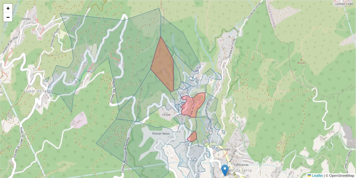 Mapa detalhado do código postal 9325-140 com limites, códigos postais vizinhos e agências dos correios