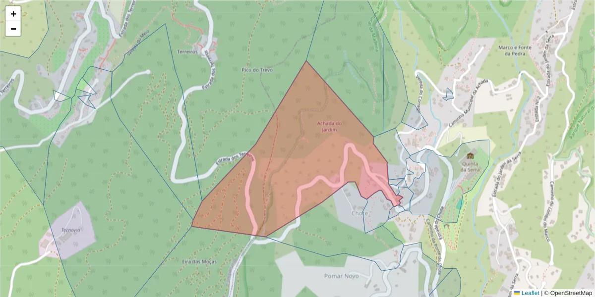 Mapa detalhado do código postal 9325-141 com limites, códigos postais vizinhos e agências dos correios
