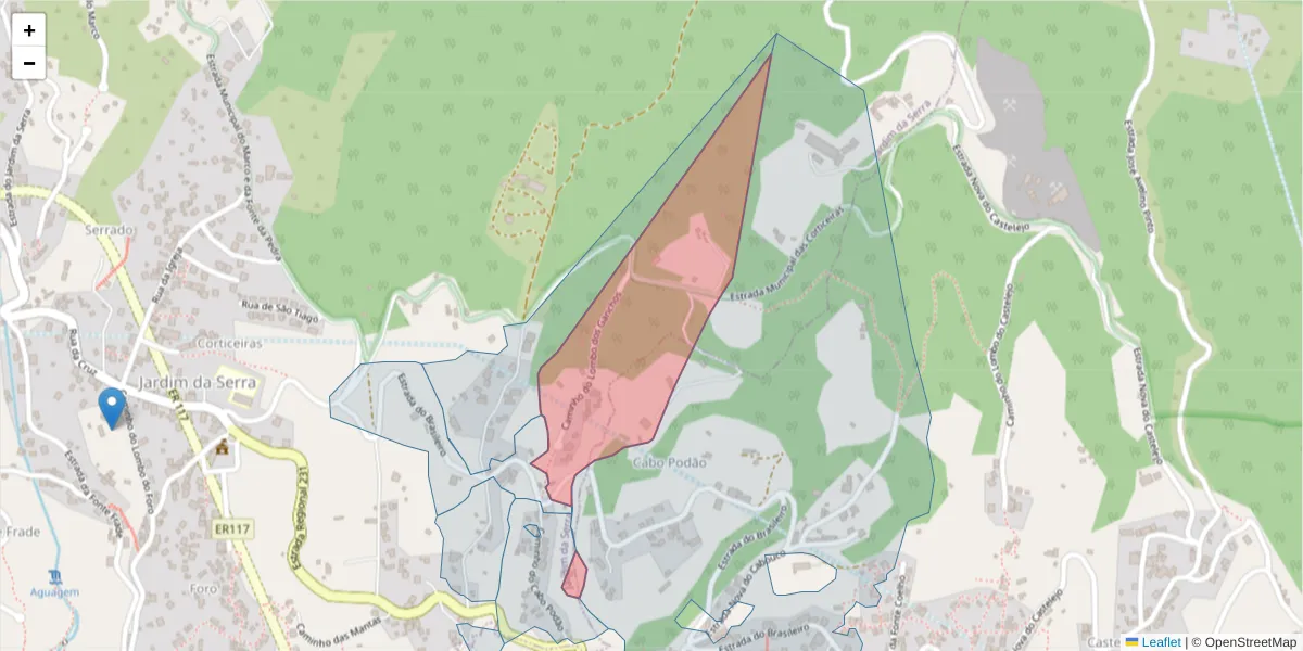Mapa detalhado do código postal 9325-173 com limites, códigos postais vizinhos e agências dos correios