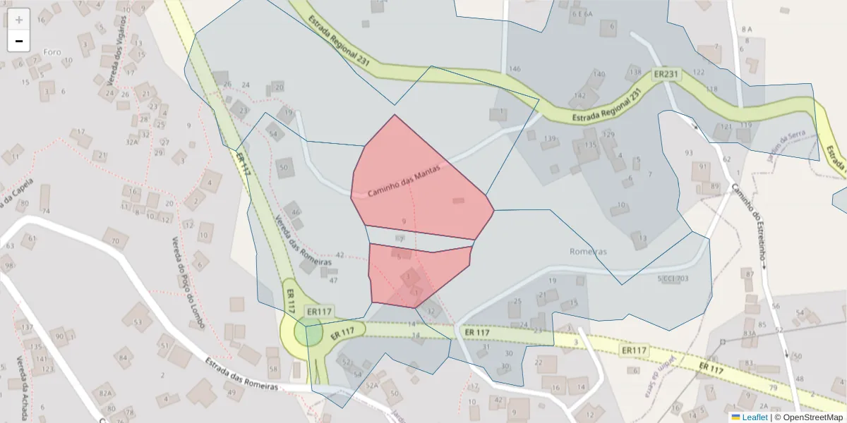 Mapa detalhado do código postal 9325-181 com limites, códigos postais vizinhos e agências dos correios