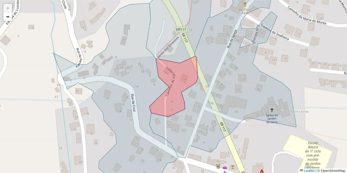 Mapa detalhado do código postal 9325-184 com limites, códigos postais vizinhos e agências dos correios