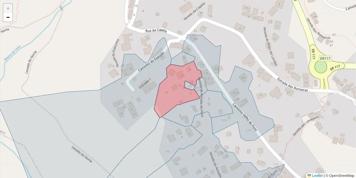 Mapa detalhado do código postal 9325-188 com limites, códigos postais vizinhos e agências dos correios