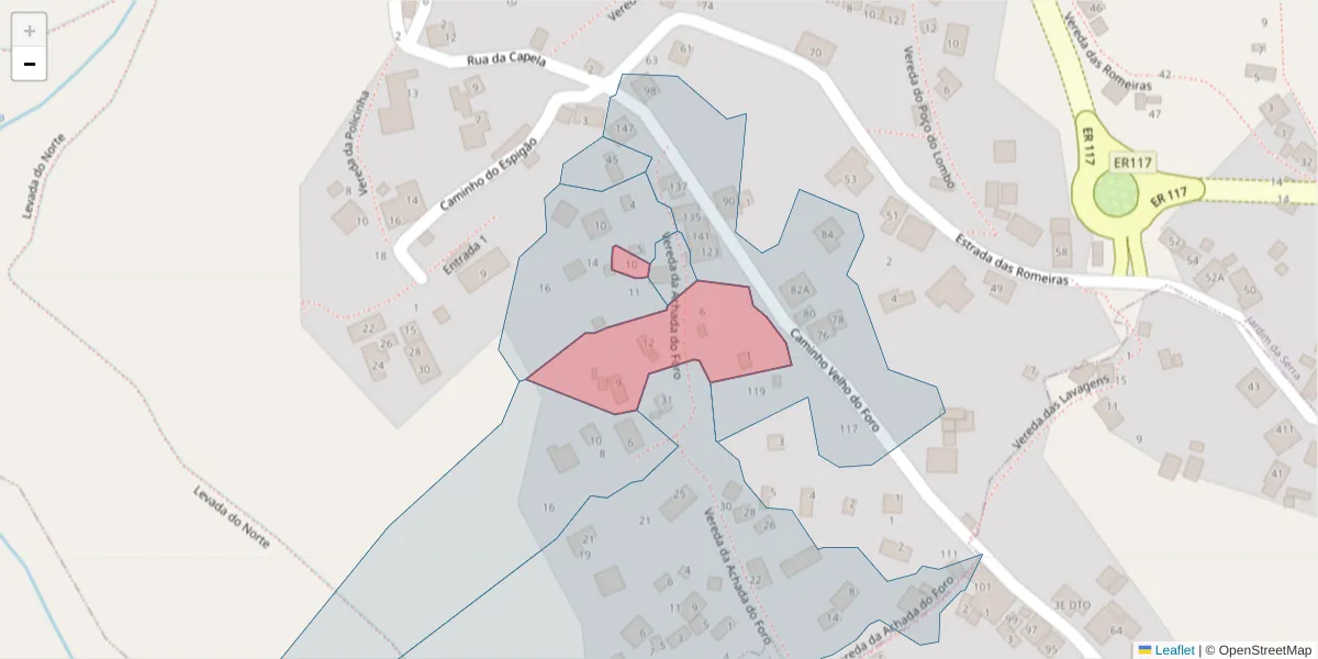 Mapa detalhado do código postal 9325-190 com limites, códigos postais vizinhos e agências dos correios