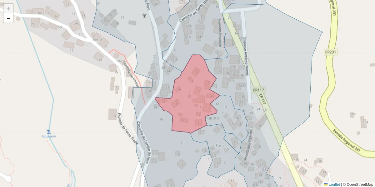 Mapa detalhado do código postal 9325-199 com limites, códigos postais vizinhos e agências dos correios
