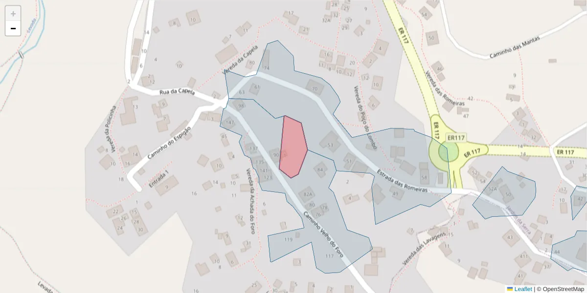 Mapa detalhado do código postal 9325-203 com limites, códigos postais vizinhos e agências dos correios