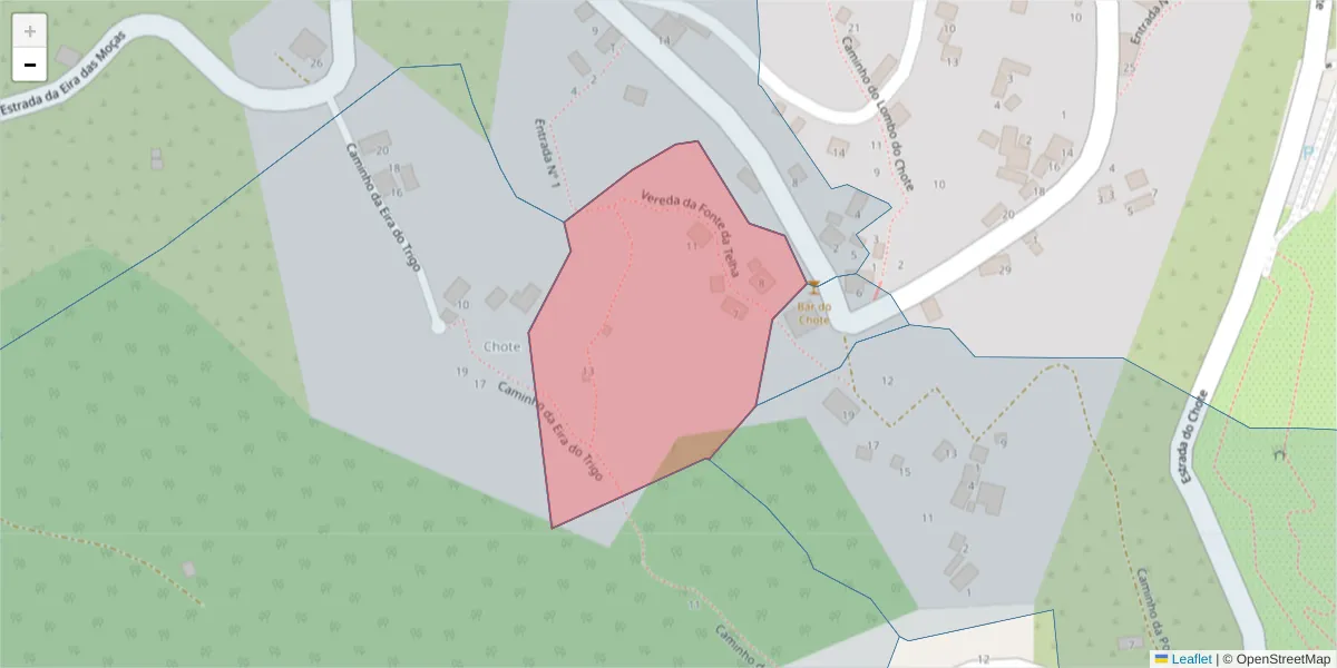 Mapa detalhado do código postal 9325-206 com limites, códigos postais vizinhos e agências dos correios