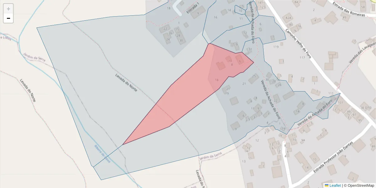 Mapa detalhado do código postal 9325-208 com limites, códigos postais vizinhos e agências dos correios