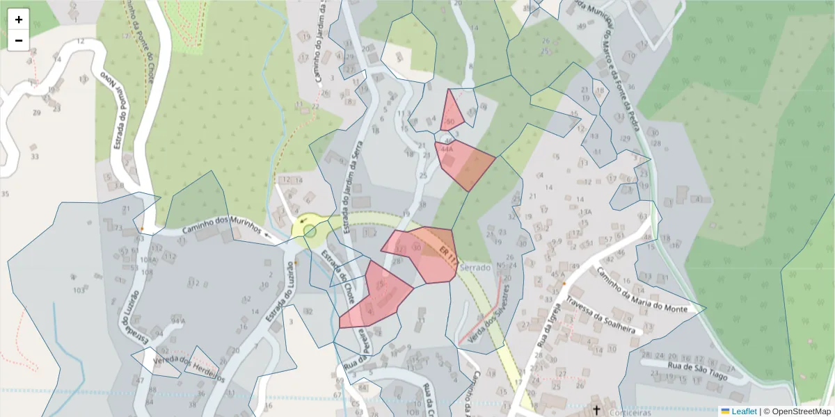 Mapa detalhado do código postal 9325-212 com limites, códigos postais vizinhos e agências dos correios