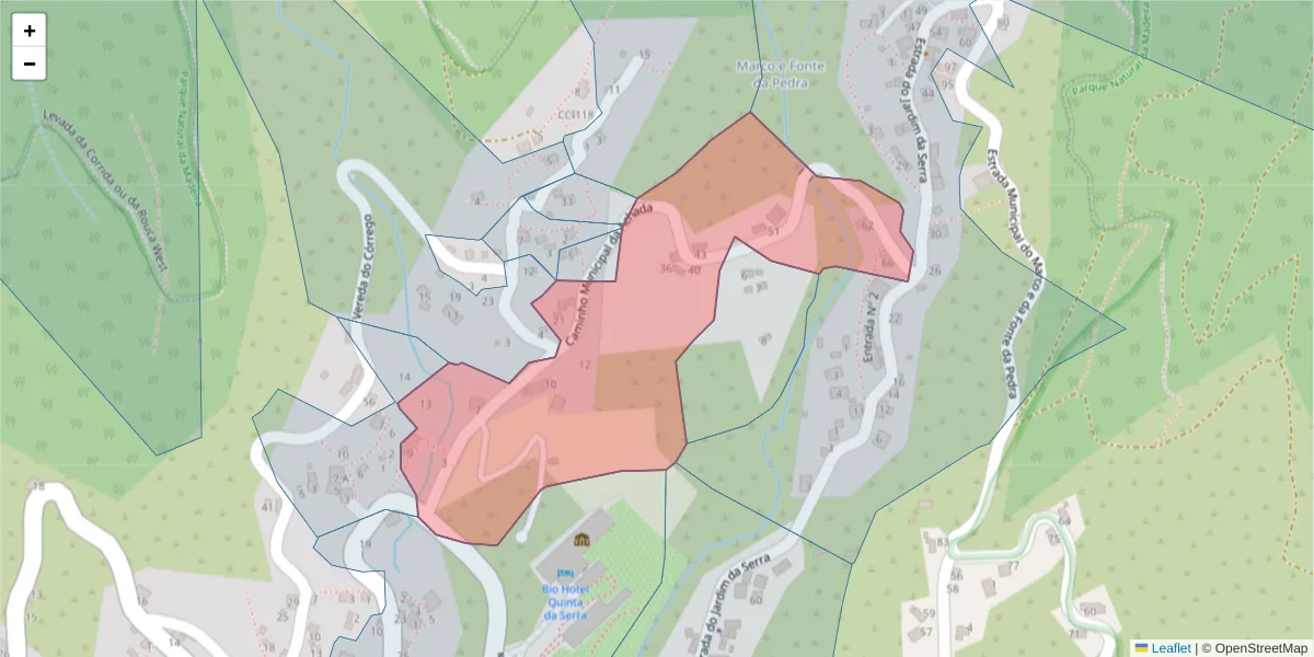 Mapa detalhado do código postal 9325-225 com limites, códigos postais vizinhos e agências dos correios