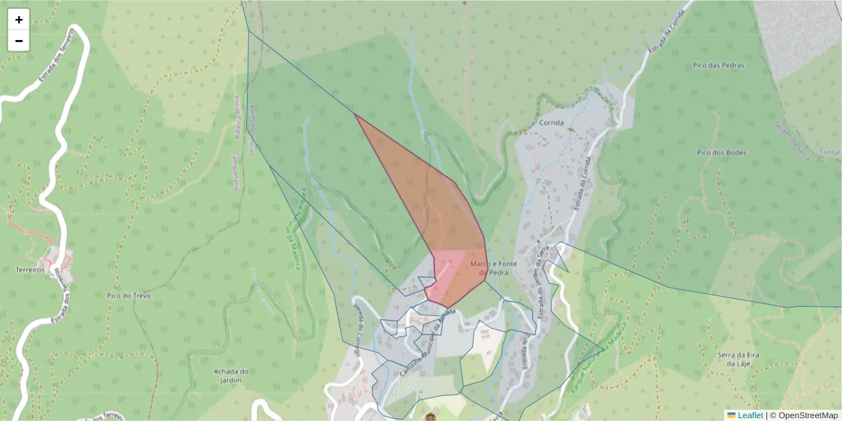 Mapa detalhado do código postal 9325-246 com limites, códigos postais vizinhos e agências dos correios