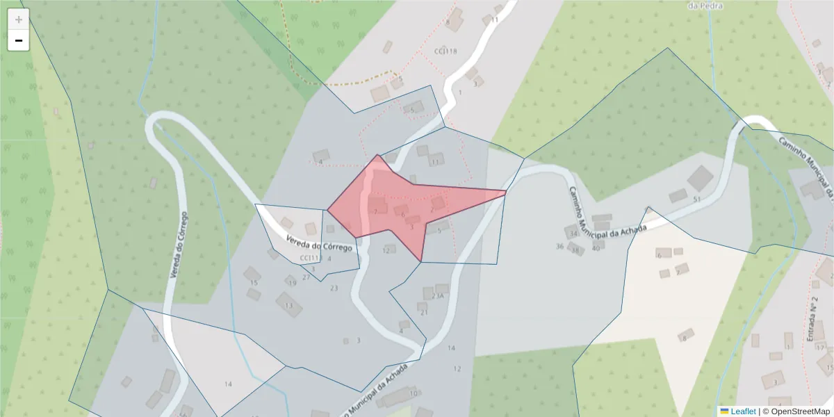 Mapa detalhado do código postal 9325-255 com limites, códigos postais vizinhos e agências dos correios