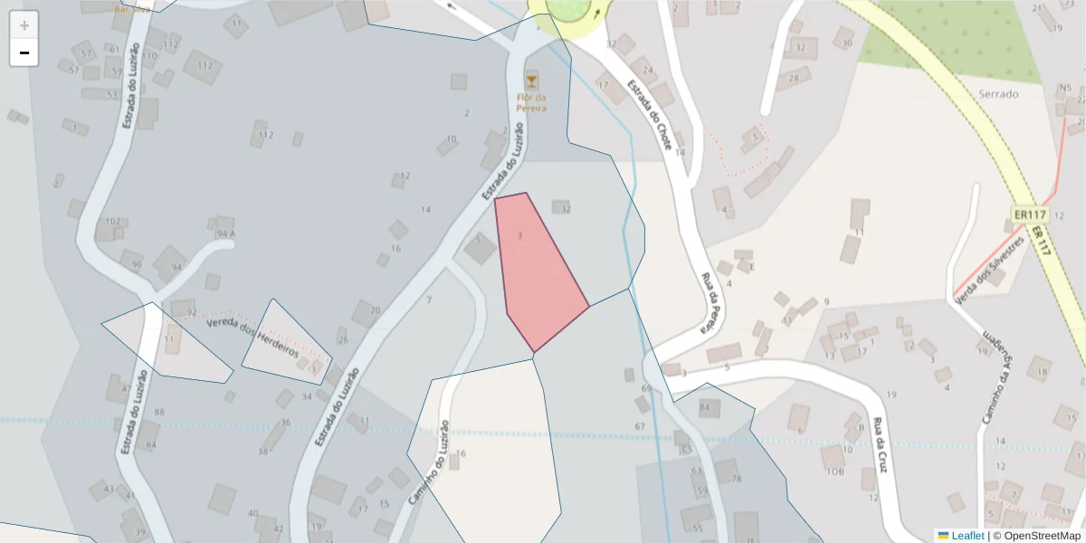 Mapa detalhado do código postal 9325-259 com limites, códigos postais vizinhos e agências dos correios