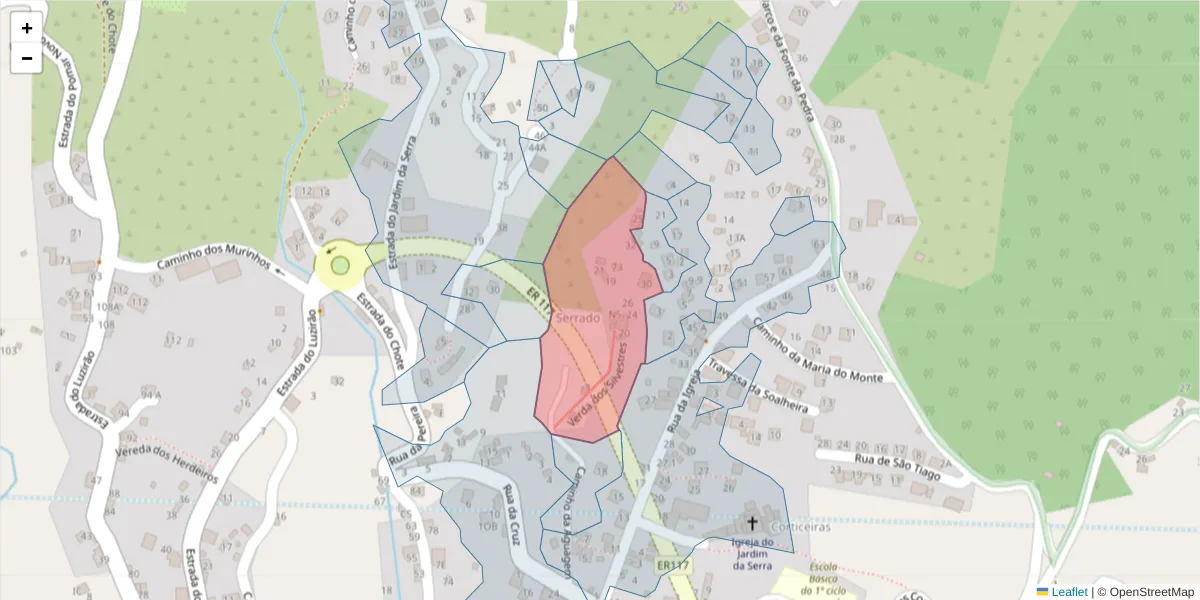 Mapa detalhado do código postal 9325-265 com limites, códigos postais vizinhos e agências dos correios