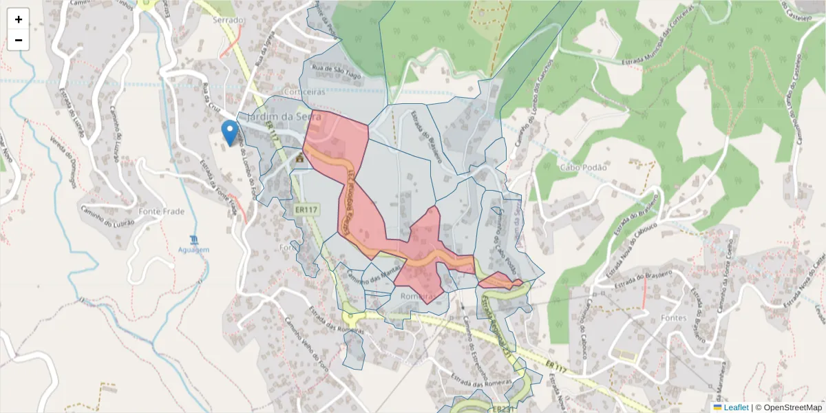 Mapa detalhado do código postal 9325-272 com limites, códigos postais vizinhos e agências dos correios