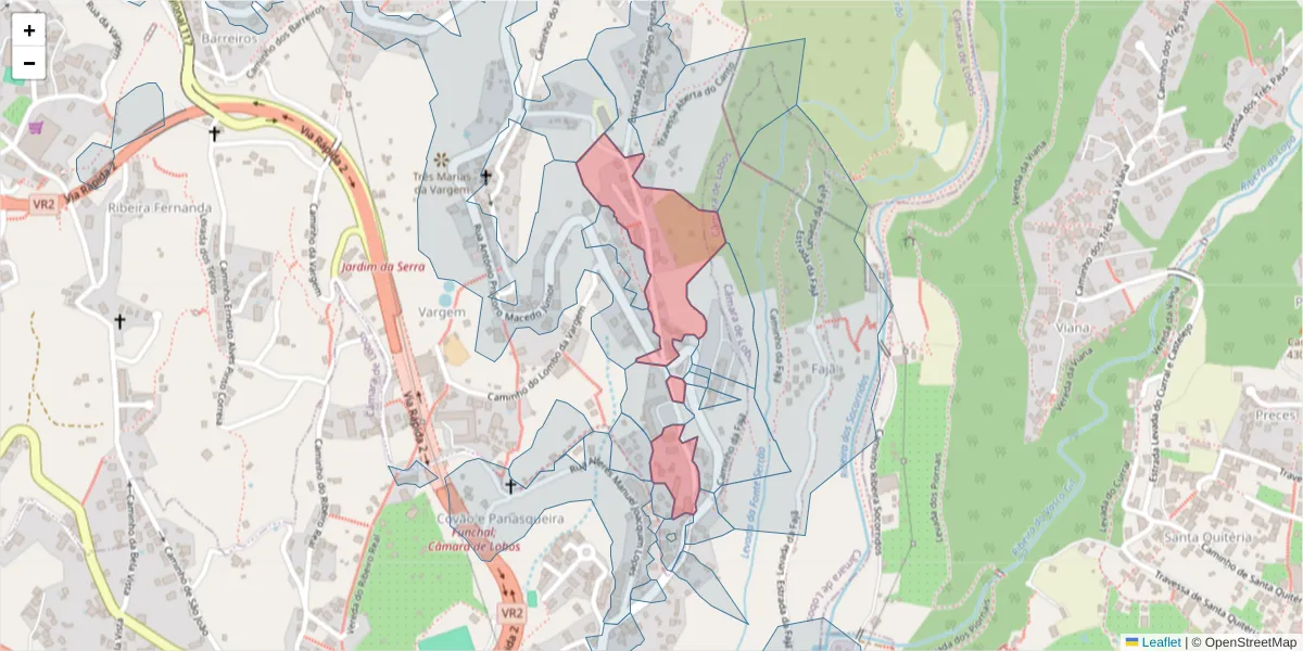 Mapa detalhado do código postal 9325-310 com limites, códigos postais vizinhos e agências dos correios