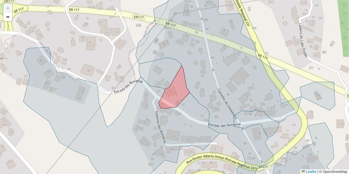 Mapa detalhado do código postal 9325-315 com limites, códigos postais vizinhos e agências dos correios