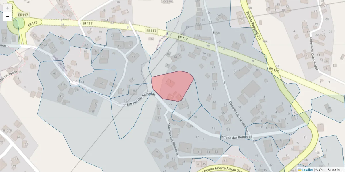 Mapa detalhado do código postal 9325-317 com limites, códigos postais vizinhos e agências dos correios