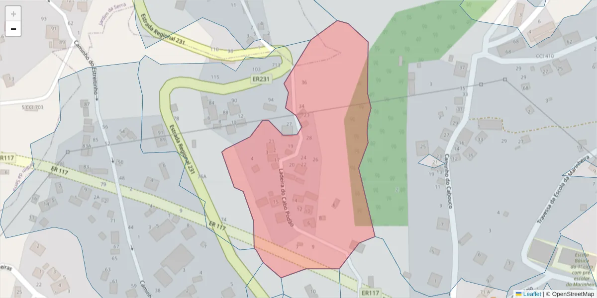 Mapa detalhado do código postal 9325-320 com limites, códigos postais vizinhos e agências dos correios