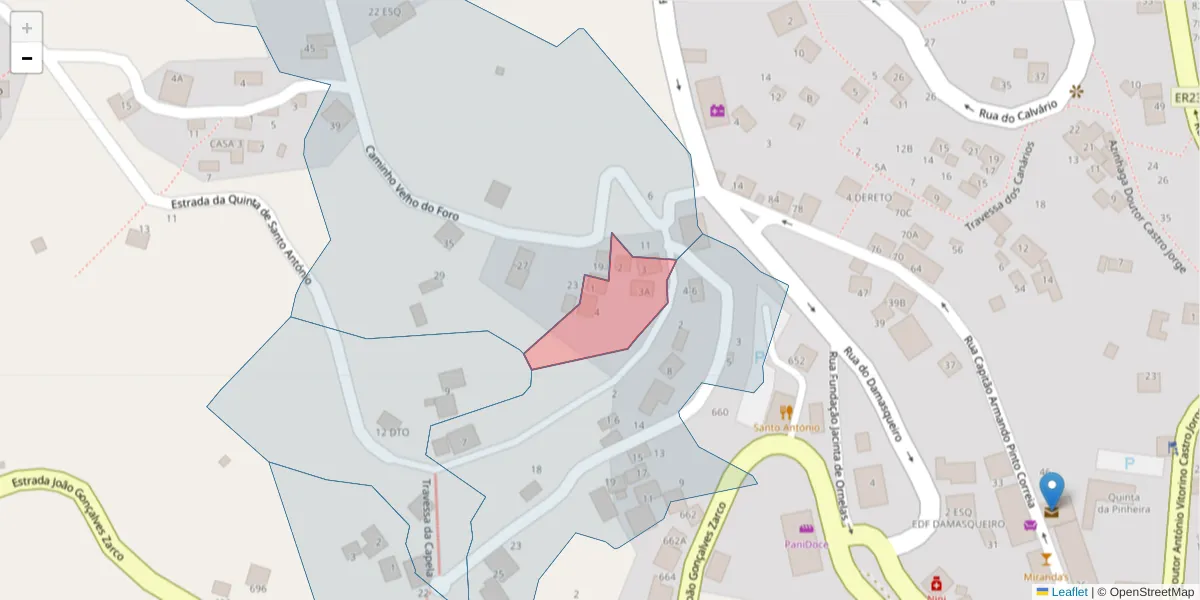 Mapa detalhado do código postal 9325-328 com limites, códigos postais vizinhos e agências dos correios