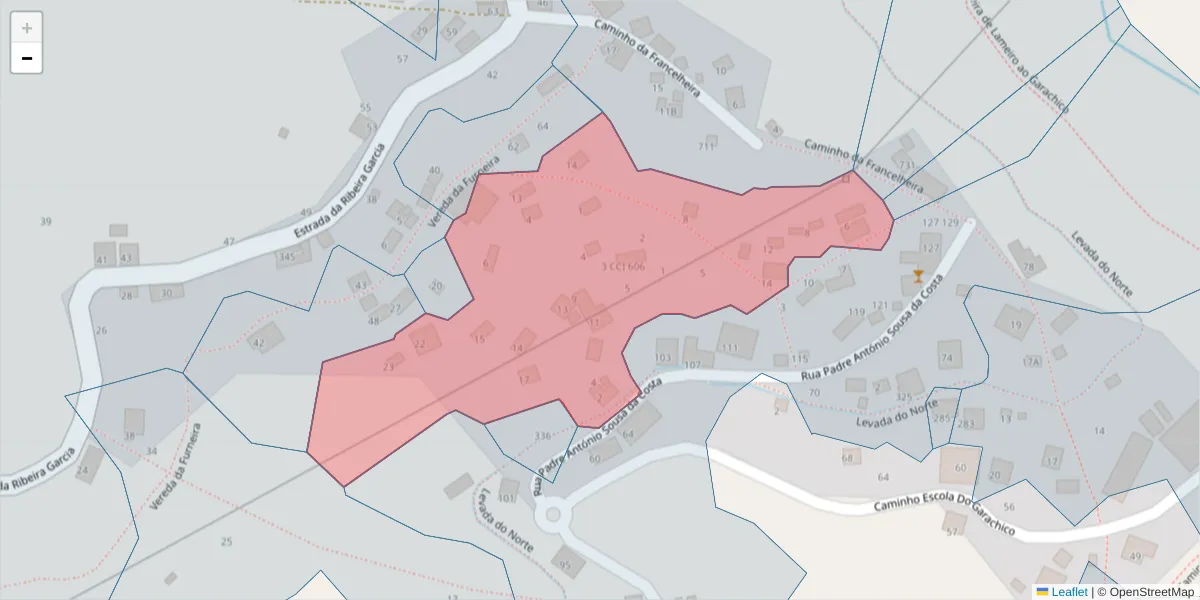 Mapa detalhado do código postal 9325-331 com limites, códigos postais vizinhos e agências dos correios