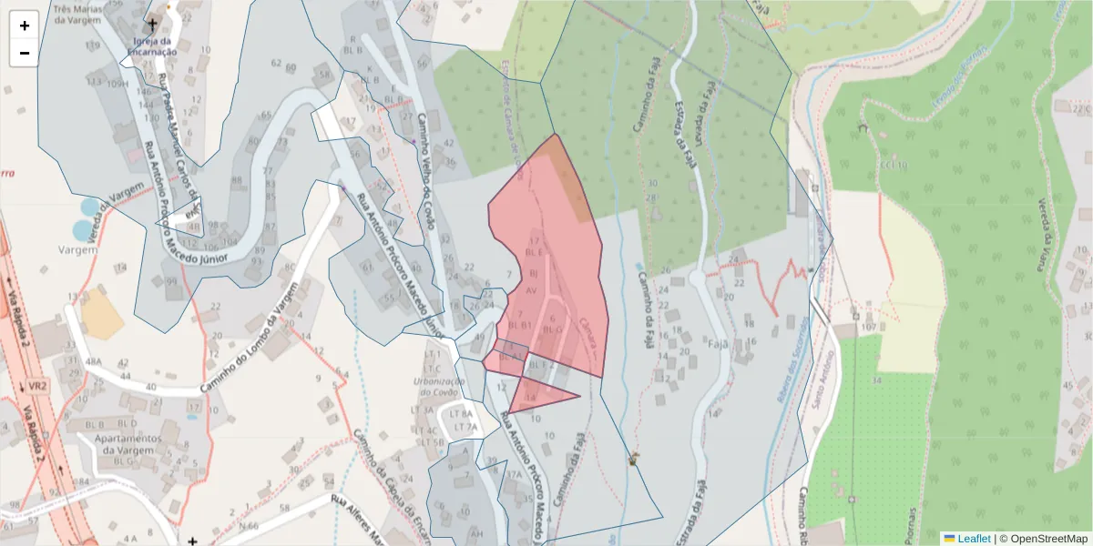 Mapa detalhado do código postal 9325-335 com limites, códigos postais vizinhos e agências dos correios