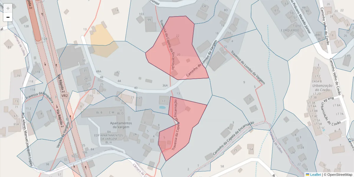 Mapa detalhado do código postal 9325-339 com limites, códigos postais vizinhos e agências dos correios