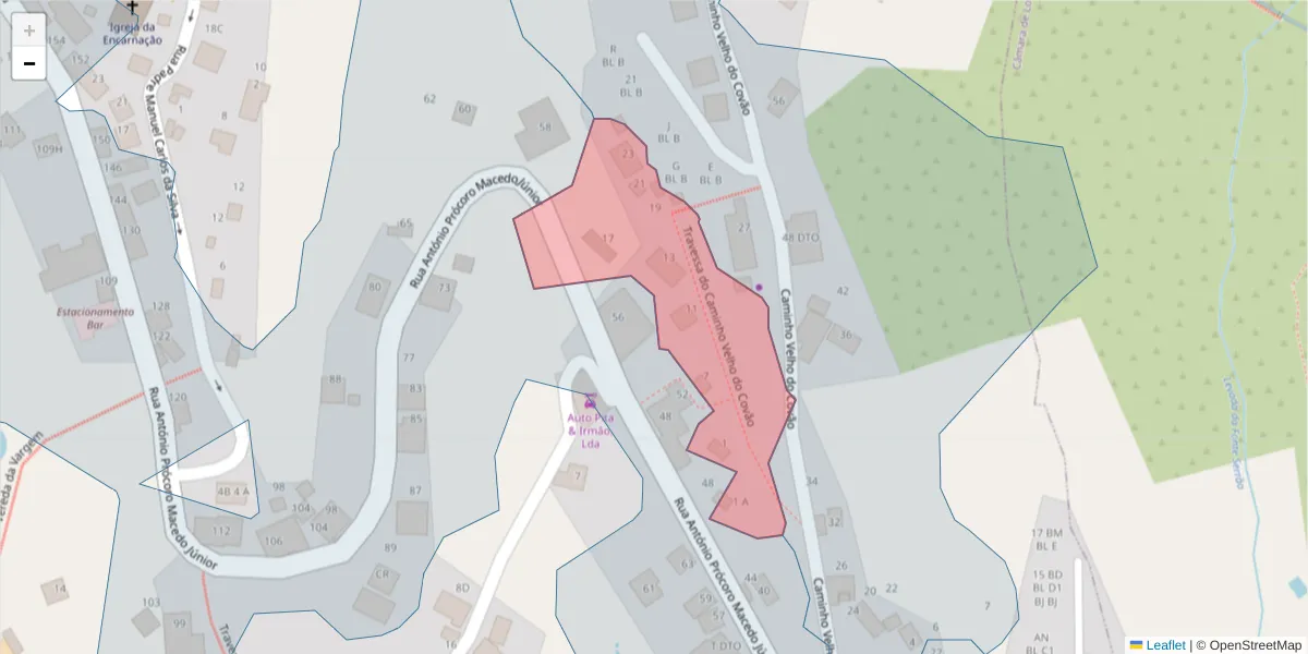 Mapa detalhado do código postal 9325-342 com limites, códigos postais vizinhos e agências dos correios