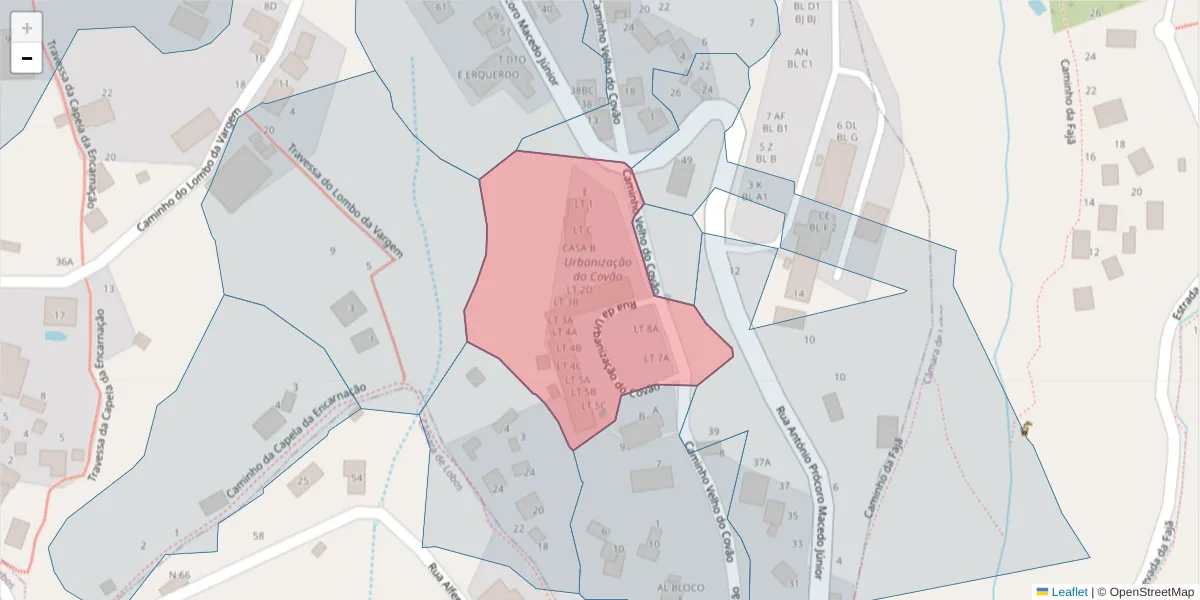 Mapa detalhado do código postal 9325-345 com limites, códigos postais vizinhos e agências dos correios