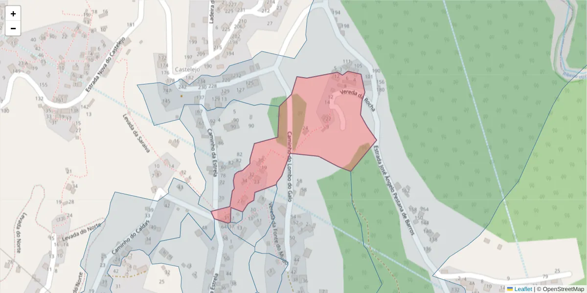 Mapa detalhado do código postal 9325-349 com limites, códigos postais vizinhos e agências dos correios