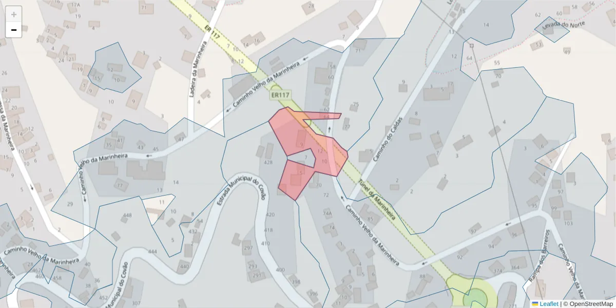 Mapa detalhado do código postal 9325-353 com limites, códigos postais vizinhos e agências dos correios