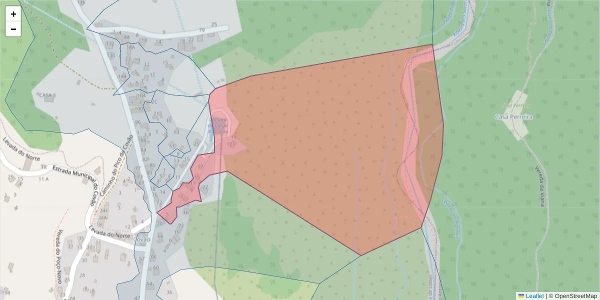 Mapa detalhado do código postal 9325-359 com limites, códigos postais vizinhos e agências dos correios