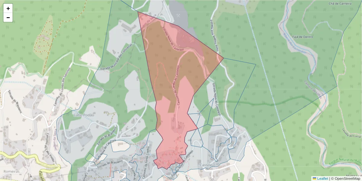 Mapa detalhado do código postal 9325-364 com limites, códigos postais vizinhos e agências dos correios