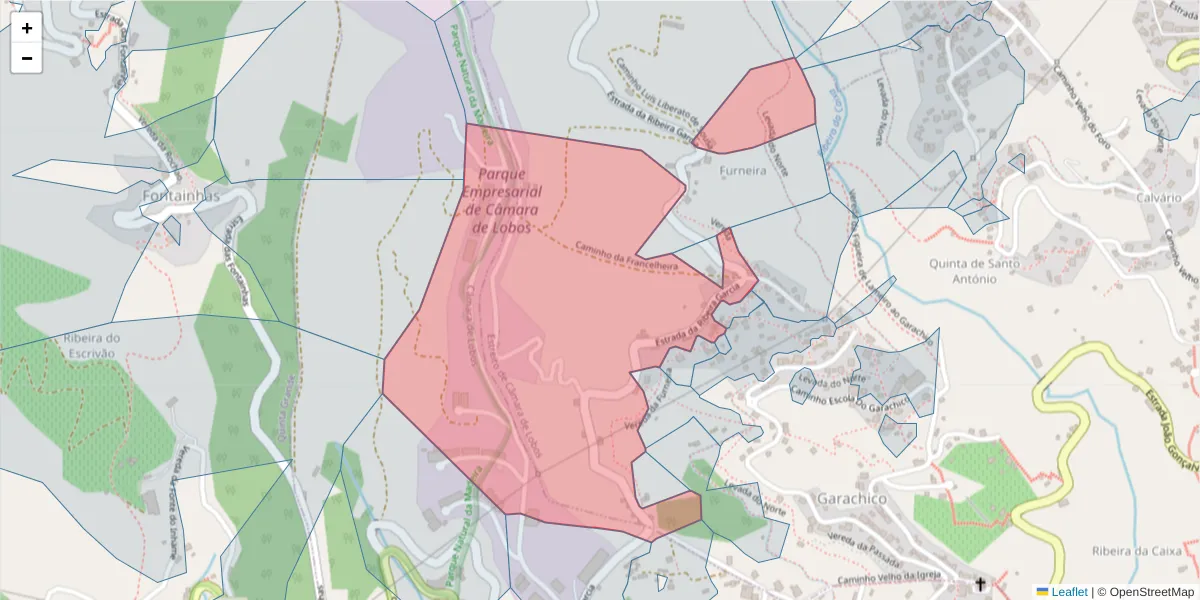Mapa detalhado do código postal 9325-378 com limites, códigos postais vizinhos e agências dos correios
