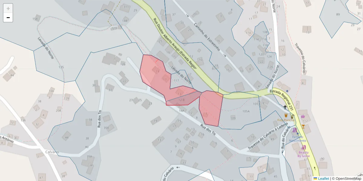 Mapa detalhado do código postal 9325-382 com limites, códigos postais vizinhos e agências dos correios