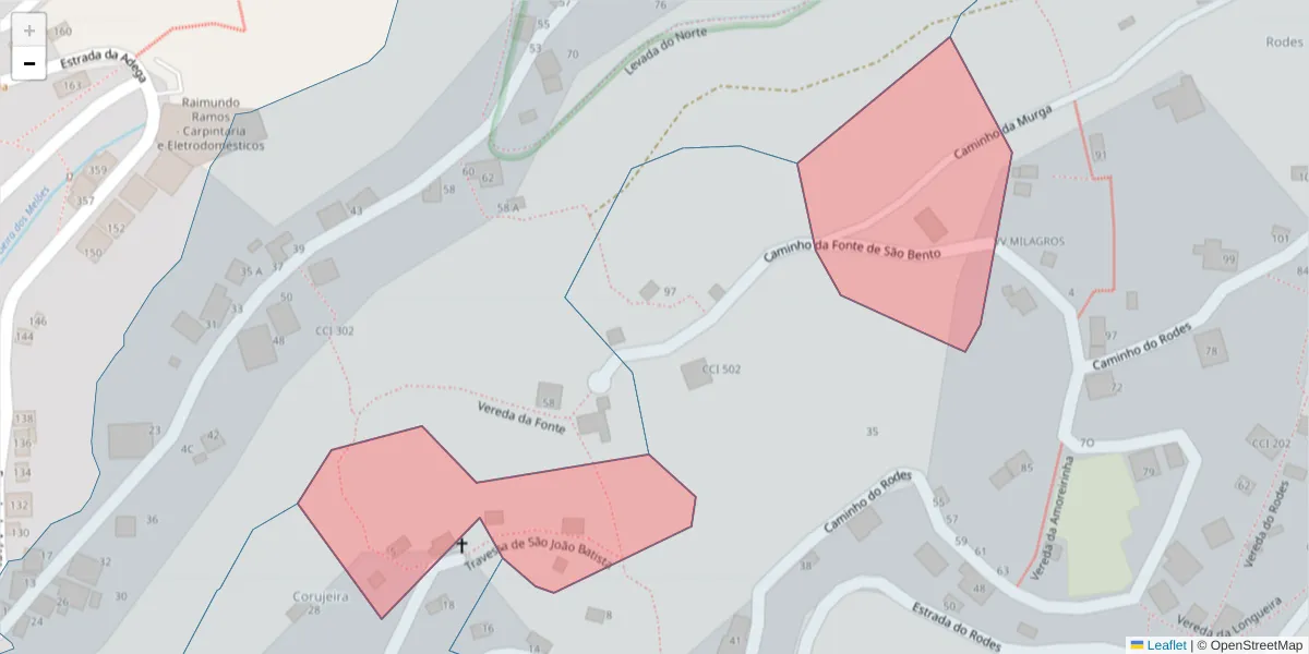 Mapa detalhado do código postal 9350-028 com limites, códigos postais vizinhos e agências dos correios