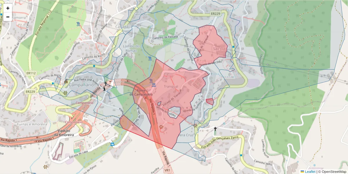 Mapa detalhado do código postal 9350-030 com limites, códigos postais vizinhos e agências dos correios